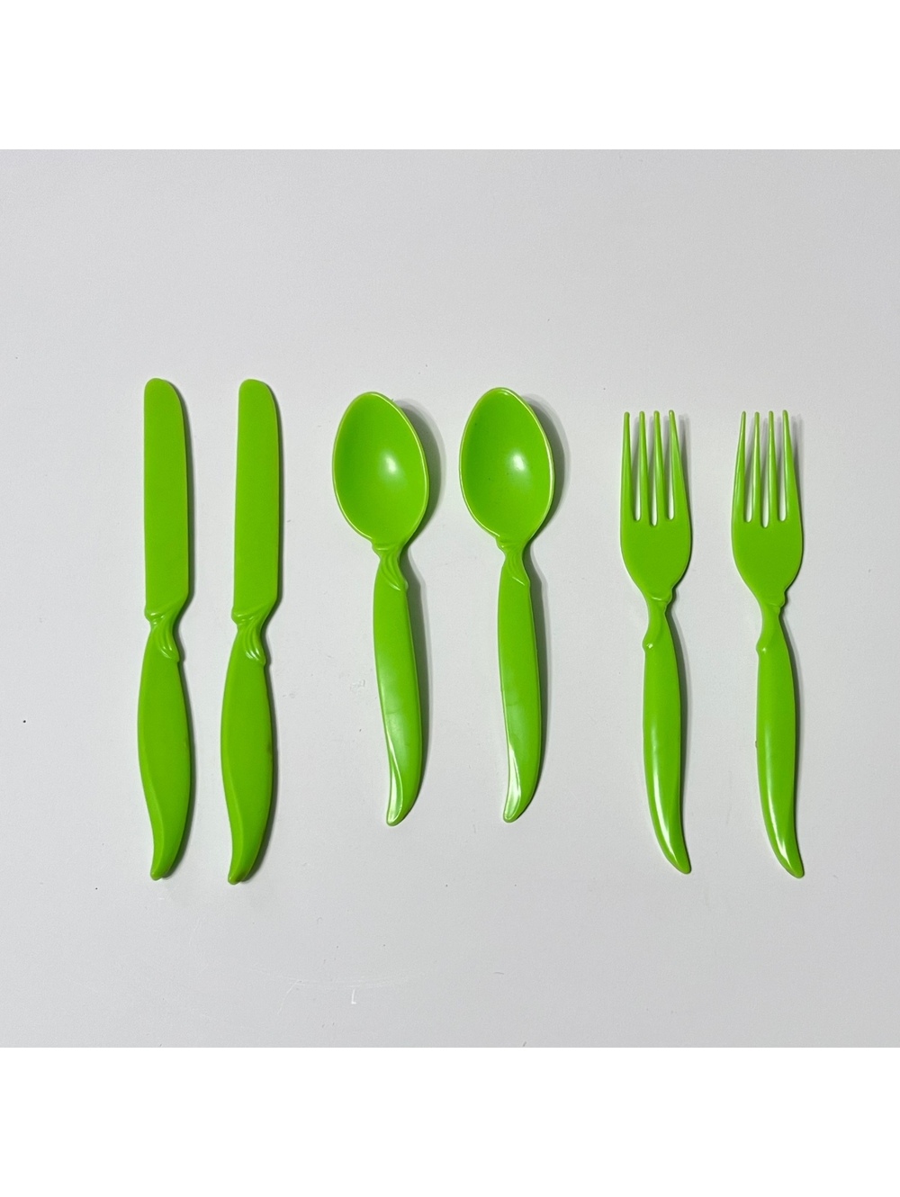 Vintage Retro Lime Green Plastic Toy Utensils Silverware Play Set Mid Century